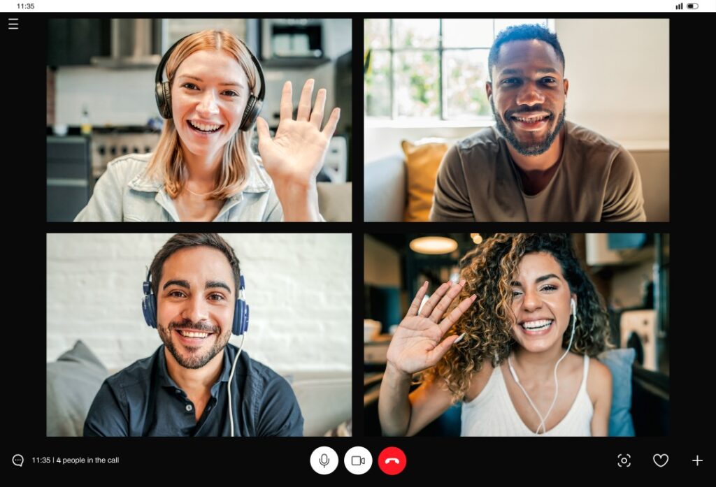 A diverse group of professionals engaged in a dynamic Microsoft Teams video call, illustrating the power of virtual collaboration and connection in the modern workplace.